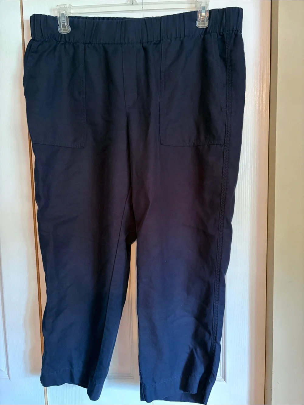 Banana Republic Navy Elastic-Waist ankle length linen pants
